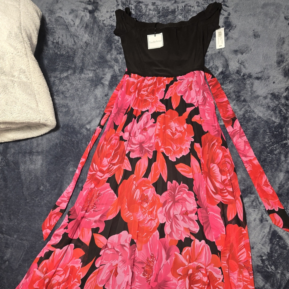 Black and Pink Floral Maxi Dress